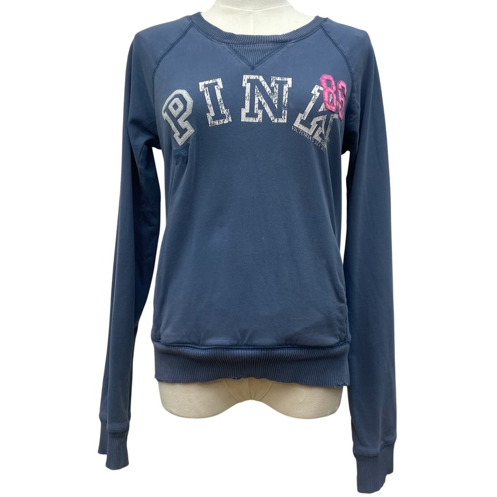 Vintage 2005 Victoria‎ Secret PINK Y2K Sweatshirt Blue Spellout Small